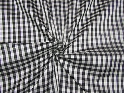 Tissu Dupion 100% pure soie premium à carreaux noir et blanc pour haute couture