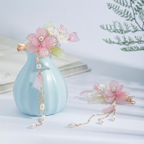 Miniatura 5 de 2pcs Retro Rosa Flor Horquilla Duckbill Clips Pasadores de Pelo Borla Colgante Accesorios para el Cabello MGPFERD