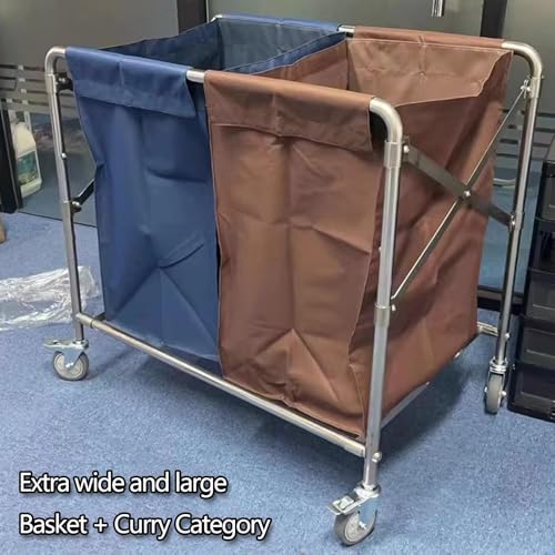 Grand panier à linge pliable double compartiment en inox à roues