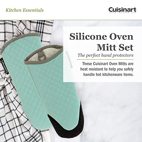 Cuisinart Silicone Oven Mitts, 2Pk - Heat Resistant Quilted Oven Gloves To Safely Handle Hot Cookware - Soft Insulated Deep Pockets, Non-Slip Grip And Convenient Hanging Loop - Pastel Turquoise #TOP1