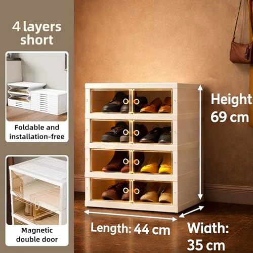 Image of Zemic Multipurpose Modular Plastic Shoe Rack for Home with Door | 𝟒 𝐒𝐡𝐞𝐥𝐟 Stackable Organizer | Waterproof & Dustproof | Space Saving Storage for Home, Bedroom & Entryway【Cream, 4-Door-4-Shelf】