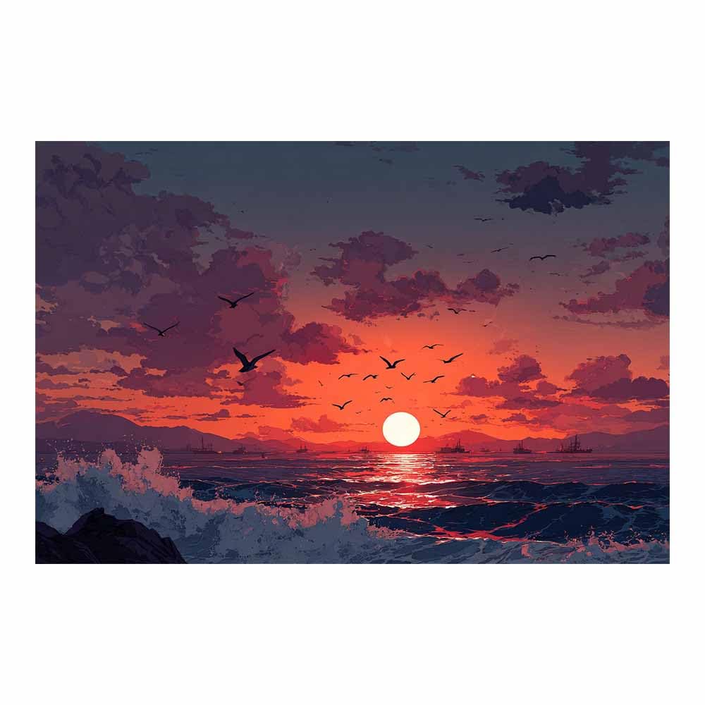 DMZPKZB Landscape Wall Art Red Sea Sunset Viewss Landscape Picture Artwork Prints,Vintage Poster Decor,For Living Room,Bedroom,kitchen,Office,Corridor(Multicolor)-70x100cm Unframed