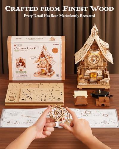 image for ROKR 3D Wooden Puzzles for Adults,Wooden Cuckoo Clock Model kit,435 Pi