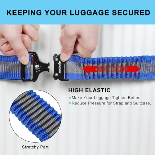 Vigorport Luggage Straps for Suitcases 2 Pack, Heavy Duty Metal Buckle Luggage Belt Strap, TSA Approved Suitcase Belt, Stretchable Travel Strap for Luggage (Blue, 42"-72" Long)2