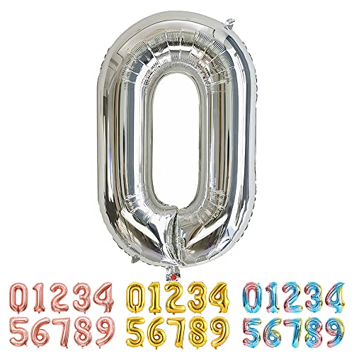 Ponmoo Foil Balloon Number 0 Silver, Giant Numbers 0 1 2 3 4 5 6 7 8 9 10-19 20-29 30-39 40-49 50-60-70-80-90-100, Large Balloons for Wedding Anniversary Birthday Party Decoration