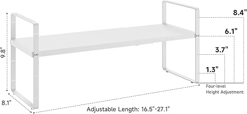 Miniatura 3 de Organizador de estante expandible de 16.5 a 27.1 pulgadas, 1 paquete de organizadores de estantes apilables de 8.1 pulgadas de ancho, almacenamiento