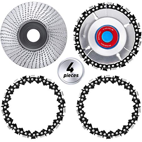 Angle Grinder Disc Wood Carving Disc Grinding Wheel Carving Abrasive Disc and Grinder Chain Disc with 2 Replacement Chain for Woodworking Sanding Carving Shaping Polishing Grinding Wheel Plate