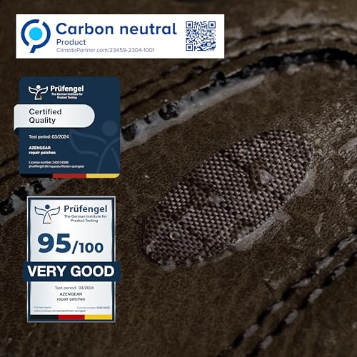 aZengear Repair Patches for Jackets, Tent, Shoe Toe, Air Mattress, Inflatables, PVC Gear - Waterproof, Self-Adhesive, Tear-Cold-Heat-Resistant, Down Puffer Coat (11 Pcs, Charcoal Brown)