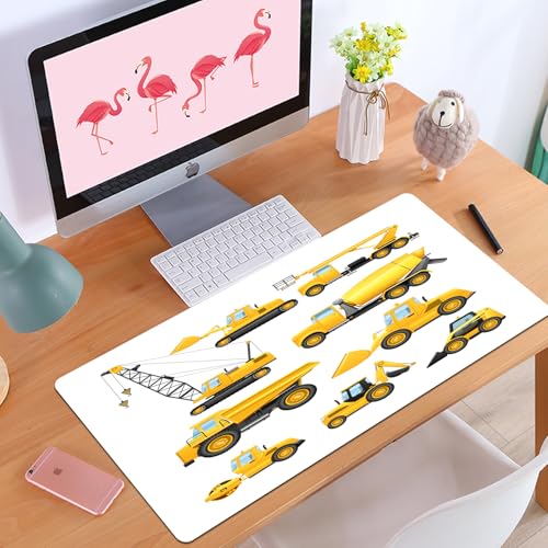 QRFASFZO Tapis de Souris Gaming - 30x80 cm - Tapis de Souris Esports - Ne Glisse jamais - Couverture complète du Bureau - Art de Construction Urbaine, Camion de Construction Jaune sur Fond Blanc, cam – vue 3