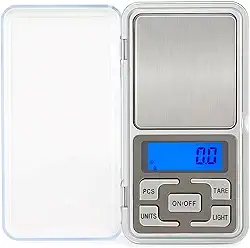 Mini Balança Digital de Alta Precisão de Bolso Portátil 0,1g até 500g com Visor Digital em LED com Função Tara para cozinha ouro metais Inclusas duas pilhas AAA - linha premium