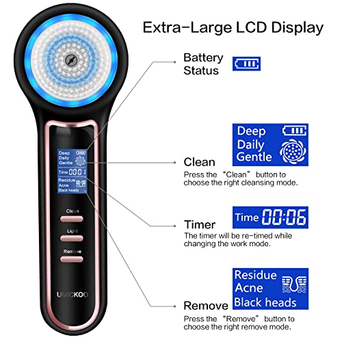 UMICKOO Esfoliante Facial, Escova de Limpeza Facial À Prova D'Água com Tela Lcd, Removedor de Cravo