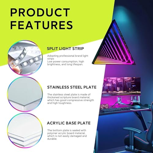 Lampka nocna LED z lustrem nieskończoności, geometryczna, zmieniająca kolor RGB, dekoracja do domu, na imprezę i bar, sensoryczna lampa ścienna tunelowa poprawiająca atmosferę