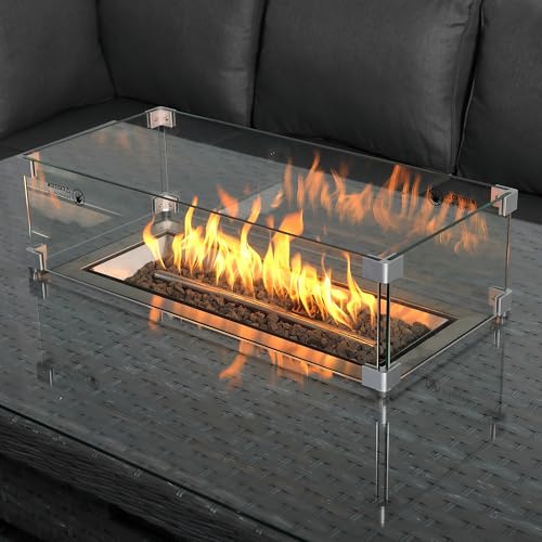 Rattan park Victoria Range High Back Modular 9 Seater Corner Sofa with Fire Pit Rising Table and Arm Chair in Large Grey Weave - Image 5