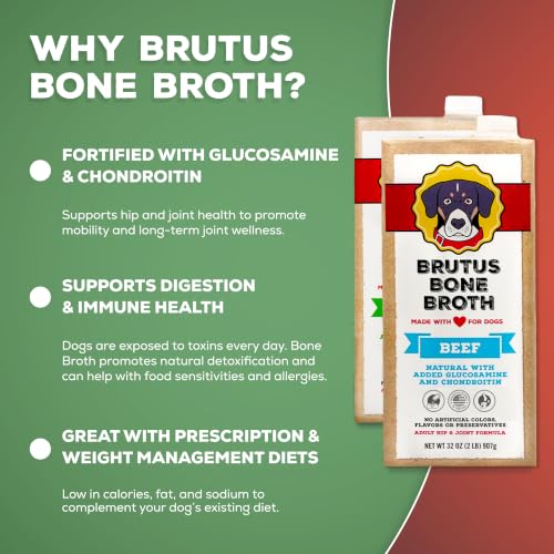 Image of Brutus Chicken Broth Liquid for Dogs - All Natural Chicken Bone Broth for Dogs with Chondroitin Glucosamine Turmeric -Human Grade Dog Food Toppers for Picky Eaters & Dry Food -Tasty & Nutritious
