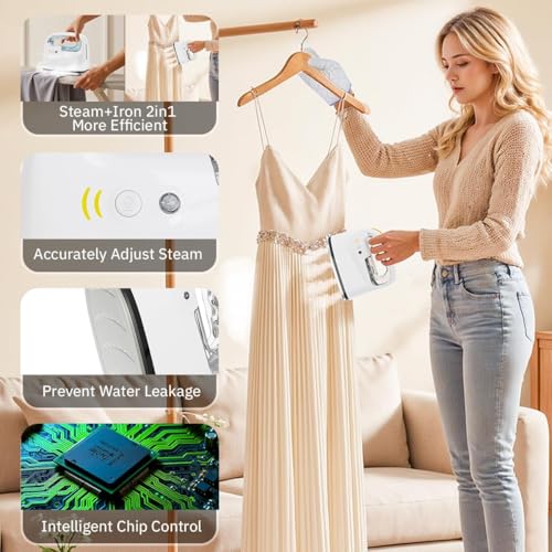 2-in-1 Steam Iron & Garment Steamer for Clothes, 0.78oz/min Powerful Steam, 35dB Quiet, 30s Heat Up, Ceramic Plate (280°F), 360° Rotation, 250ml Tank, Portable for Home Travel (New Model) - Image 5