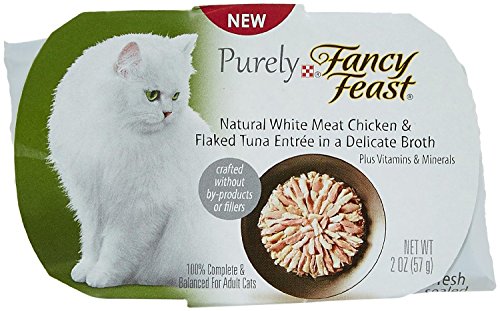 Pack of 10, 2 OZ, Natural White Meat Chicken and Flaked Tuna Cat Food