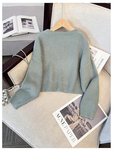 Milumia Girl's Ribbed Long Sleeve Sweater Top Drop Shoulder Loose Crop Tops Knitwear2