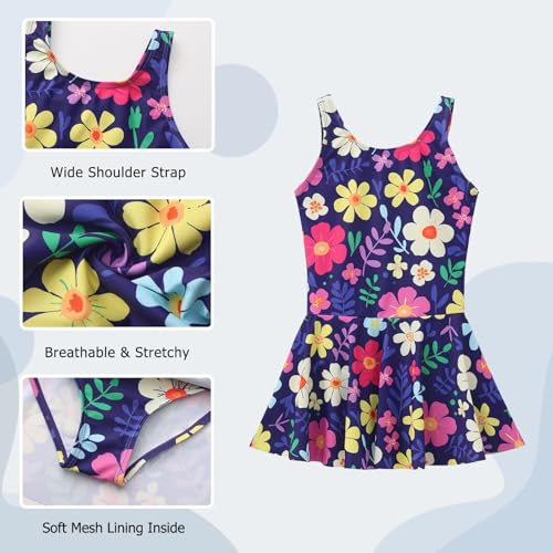 Image of Aisyee Girls One Piece Swimsuits Swim Dress for Girls Skirted Bathing Suit Hawaiian Skirt Swimwear 3-16 Years