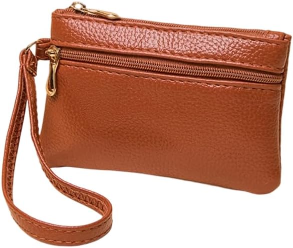 Portable Coin Purse Coin Storage Bag Lightweight Mini Solid Color Small Card Pack PU Zero Wallet Women, Brown, Fashion
