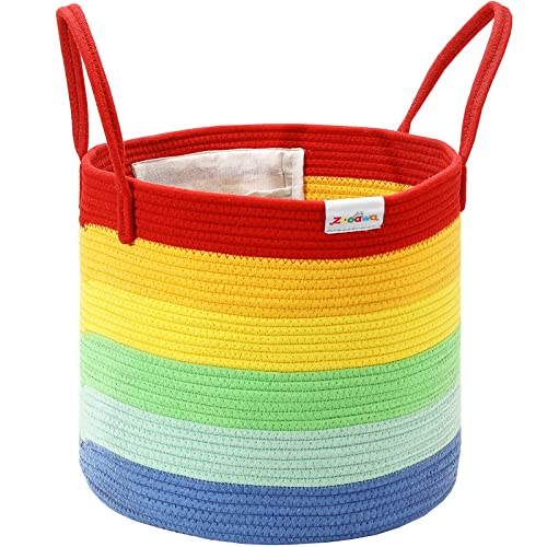 Zooawa Rainbow Storage Cotton Rope Baskets for Baby Room|Rainbow Baskets for Classroom | Baby Laundry Basket for Nursery Storage|Toy Baskets Organizer for Baby Rainbow Nursery Decor,15" x 14",Rainbow