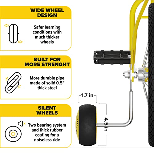 Ultraverse Kids Bike Training Wheels For 12 Inch Tire Size With Wide Silent Wheels - Only For Single Speed Bicycles - Great Trainer Stabilizers For Girls, Boys Bike - Yellow Kit #TOP3