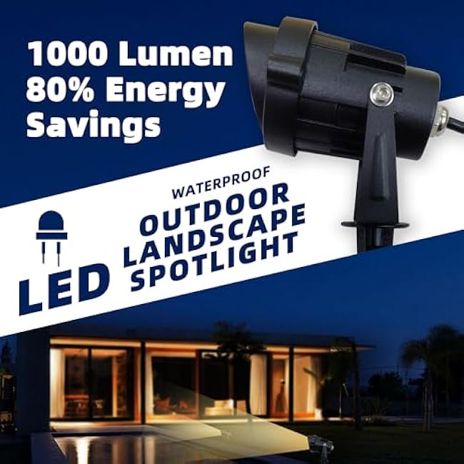 LED Outdoor Landscape Spot Lighting - 120V 12W Warm White Waterproof Spot Lights for Yard House Flag Tree, Lighting Decorations for Christmas Halloween(2 Pack)