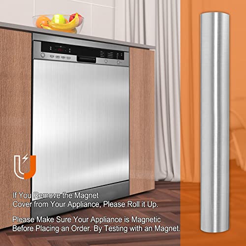 Brushed Stainless Steel Dishwasher Magnet Cover - Kitchen Decorative Fridge Panel Decal - Silver Appliances Decorate Sticker - 23.5"X26" #TOP4