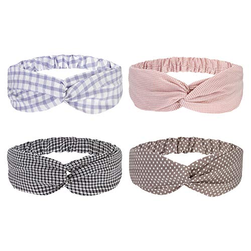 Folora 4pcs Multicolored Twisted Criss Cross Elastic Headbands Soft Cotton Fabric Hair Bands for Women Girls