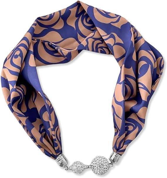 devil Women Silk Scarf Necklace Magnetic Buckle with Rhinestone Small Neckerchief Clavicle Chain Headdress Pendant Scarf (Purple)-picture-29