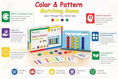 Image of Braintastic Wooden Color and Pattern Matching Fun Learning Game Baord for Kids 4+