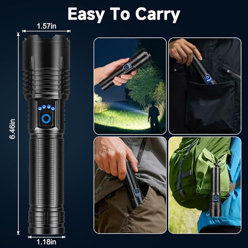 Image of Flashlight Rechargeable 4 Pack, LED Flashlights High Lumens, 99,000 Lumen Super Bright FlashLights, 5 Modes Adjustable Powerful Handheld Flash Light for Home, Outdoor, Waterproof