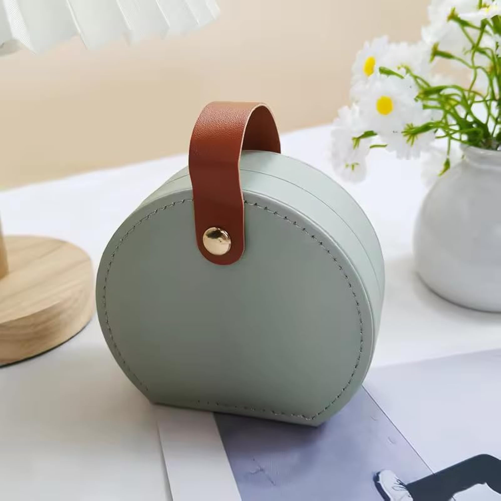 Elegant Half-Moon Travel Jewelry Case with Gold Monogram