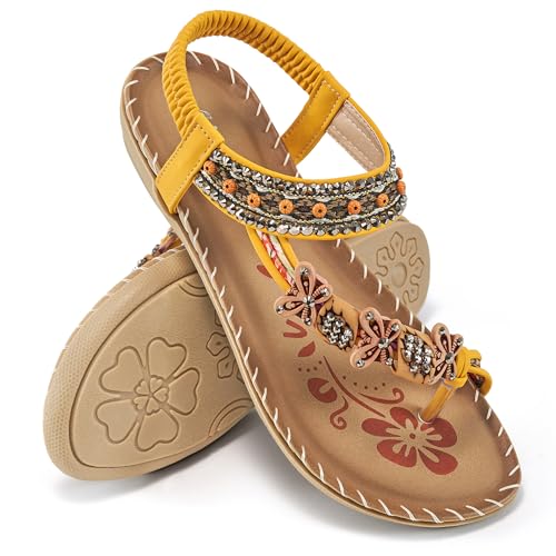Ablanczoom Flat Sandals for Women Summer: Casual Boho Beaded Toe