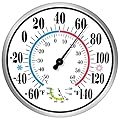 Indoor Outdoor Thermometer - Outdoor Thermometers for Patio Large Numbers 12Inch Weatherproof, Battery Free Auto Calibrate Thermometer Hygrometer with Stainless Steel Enclosure