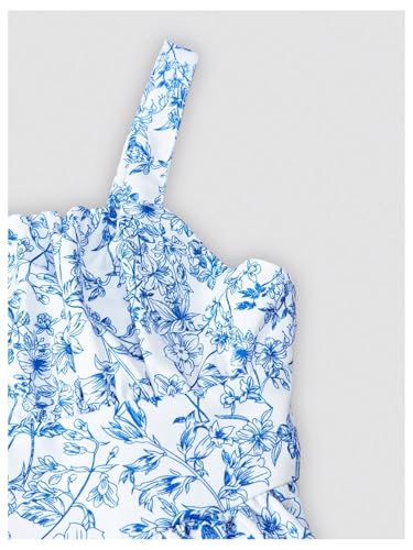 SHENHE Girl's Floral Print Sleeveless Summer Dress Ruched A Line Flowy Boho Sundress3