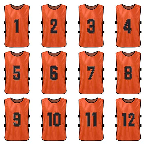 12 PCS Adultes Football Pinnies,Chasuble d'entraînement,Séchage Rapide Maillots Jeunesse Scrimmage Équipe De Football Entraînement Bavoirs Numérotés Pratique,Gilet de Sport/Basket-Ball(jaune,bleu)