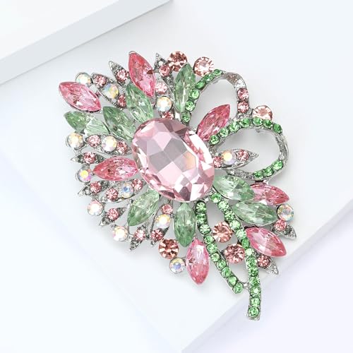Dreuyet Rhinestone Greek Sorority Gift Brooch for Women Sparkling Dainty Paraphernalia AKA Sorority Lapel Pin Pink Green Crystal Jewelry Sisters Ladies Dress Accessory (Oval Half Bow) by Dreuyet - Used condition - Image 2