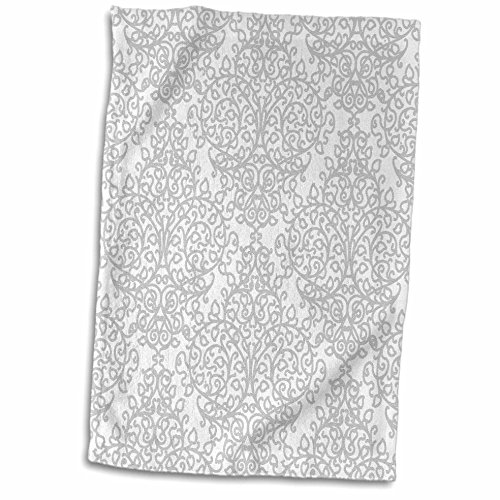 3D Rose Grey And White Damask-Gray Elegant Silver Swirling Victorian Stylish Traditional Pattern Towel, 15" X 22", Multicolor #TOP12