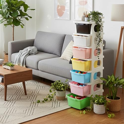 Image of KITCHIVO Heavy Duty Plastic Storage Drawer with Wheels | Modular Cabinet for Bedroom, Office, Home or Classroom| Chest of Drawers Organiser for Cosmetics, Kitchen items, Toys (Multi, 7)