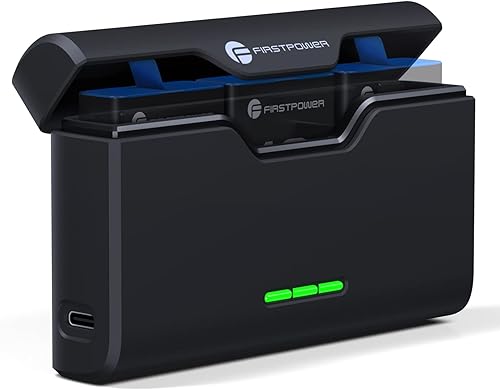FirstPower Cargador rápido USB de 3 canales para GoPro Hero 12/11/10/9/8/7/6/5 batería con cable tipo C y almacenamiento de tarjeta TF, totalmente