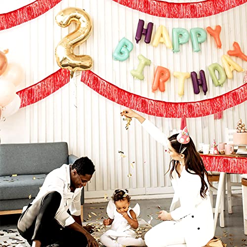 Image of 6 Pack 10 Feet Red Foil Fringe Garland Metallic Tinsel Streamers Banner Wall Hanging Curtain Backdrop Banner for Parade Floats, Thanksgiving, Christmas, Birthday, Halloween Party Decorations