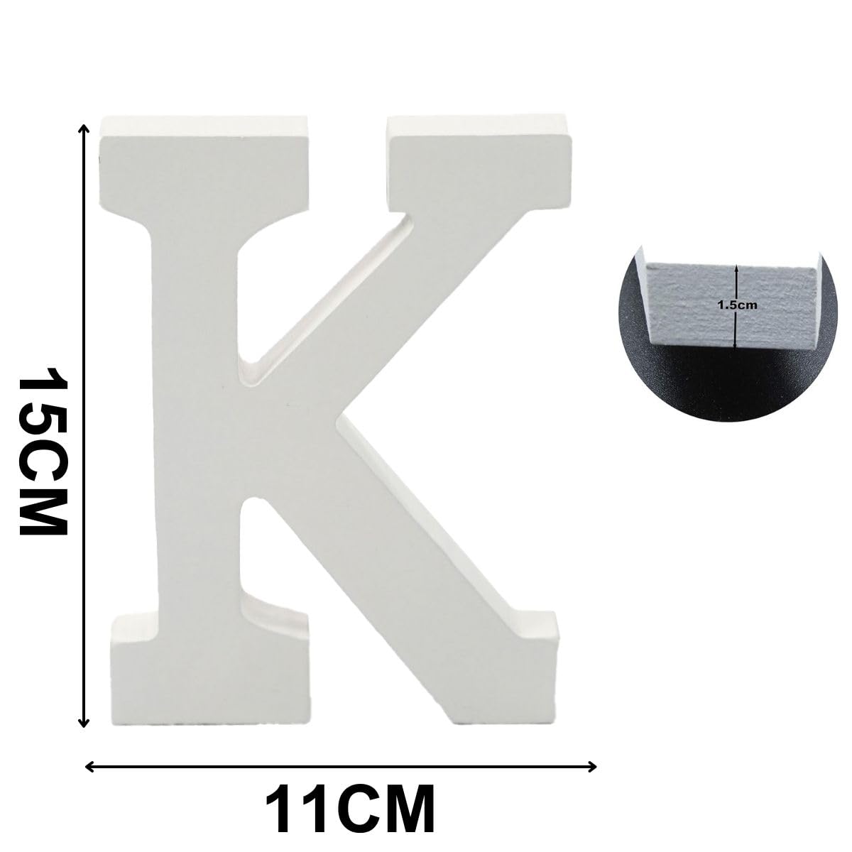 6 Inch White Decorative Wooden Letters and Numbers (K) - Image 2
