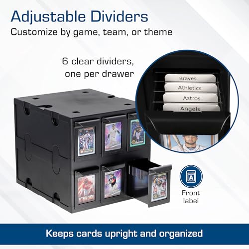 Image of BCW 6 Drawer Card Catalog - Black | Stackable Trading Card Organizer Box | Holds Sports Cards, Gaming Cards, Toploaders & Magnetics | Heavy-Duty Black Plastic Storage with Dividers