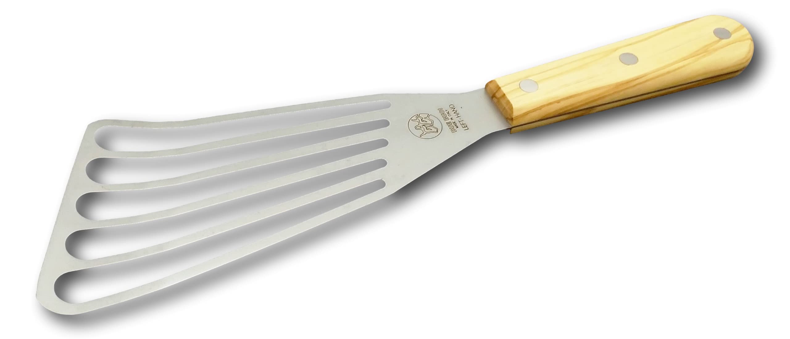 DUE BUOI Flexible Left Hand Turner Olive Wood Handle Spatula - Blade dimension 3