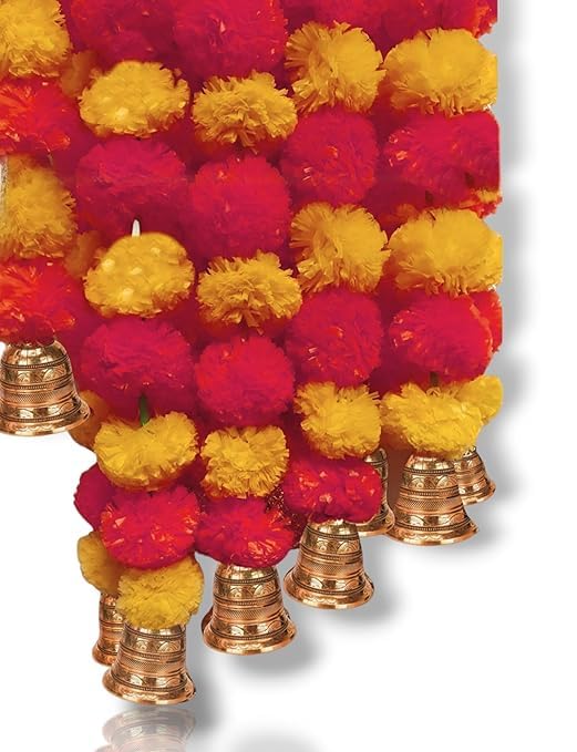 EXEMARTZ Artificial Marigold Yellow&Red Fluffy Flowers Garland with Hanging Bell (Pack of 10)|Genda Phool Door Toran for Main Entrance, Bandarwal for Festival Wedding House Decoration (B0CJ5J5FSY) Amazon Price History, Amazon Price Tracker
