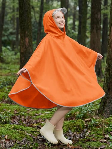 Image of Haloumoning Kids Hooded Rain Poncho Girls Waterproof Lightweight Reusable Raincoat Jacket 4-14 Years