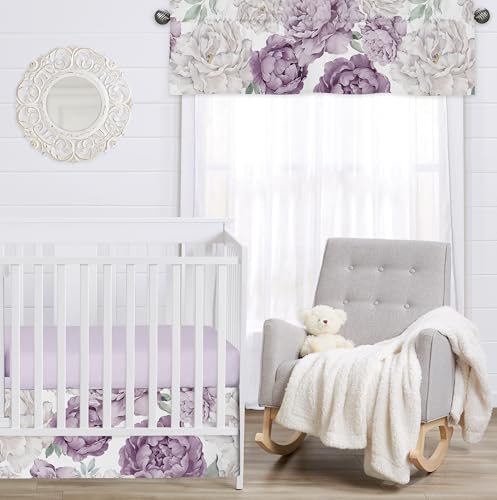 Image of Sweet Jojo Designs Lavender Purple Boho Shabby Chic Floral Girl Window Valance Curtain Treatment Baby Nursery Kids Room Kitchen Bathroom Bedroom Ivory Bohemian Vintage Watercolor Nature Sage Green