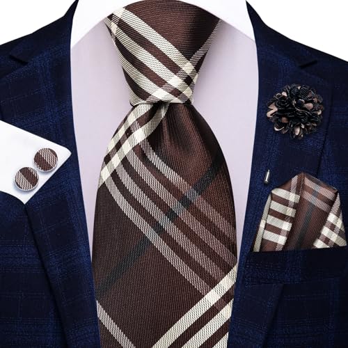 Image of Hi-Tie Men's Tie Lapel Pin Set Pocket Square Cufflinks Formal Woven Silk Tie Sets Wedding Party