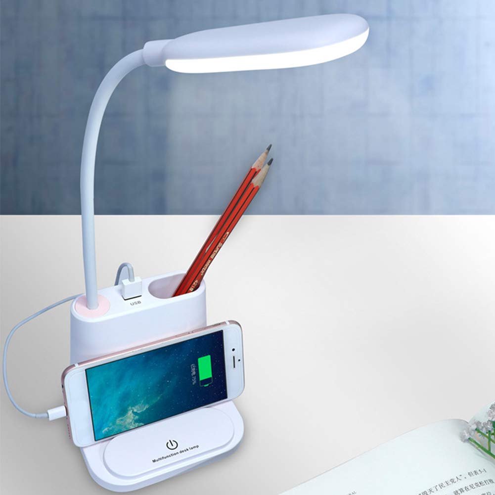 osierr6 Multi-Function Led Desk Lamp Eye-Caring,USB Wireless Port & Output 2 Color Modes & Stepless dimming, Ideal Touch Control Lamp for Children, Students, Office(White)