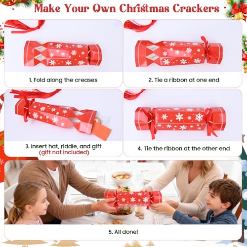 30 Pack Christmas Crackers – Make Your Own Christmas Crackers with Paper Hats, Riddle Cards & Ribbon, DIY Candy Boxes and Reusable Gift Box for Family Party Favours & Table Decoration - No Snap - Image 3
